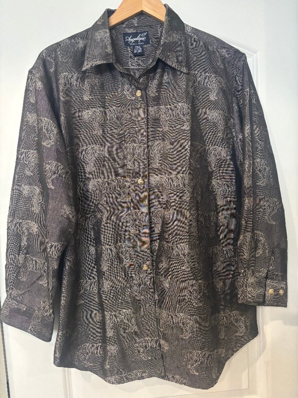 Vintage Boho Y2K Angelique Made in Heaven Woven Tiger Print Blouse Size Large